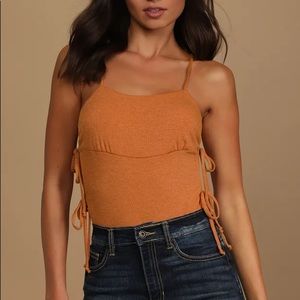Lulu’s To Tie For Rust Orange Ribbed Side-Tie Tank Top Bodysuit
